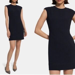 Theory Women's Embroidered Shift Dress In Admiral Crepe Navy Minimalist Size 8